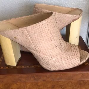 Snakeskin leather mules